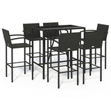 7 Piece Garden Bar Set Black Poly Rattan - Front View