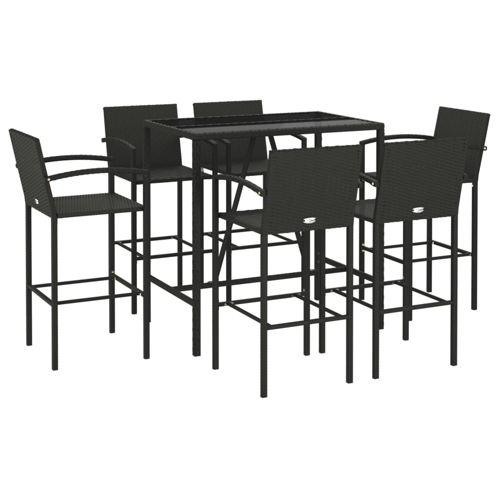 7 Piece Garden Bar Set Black Poly Rattan