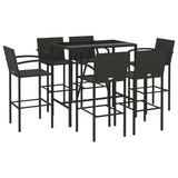7 Piece Garden Bar Set Black Poly Rattan