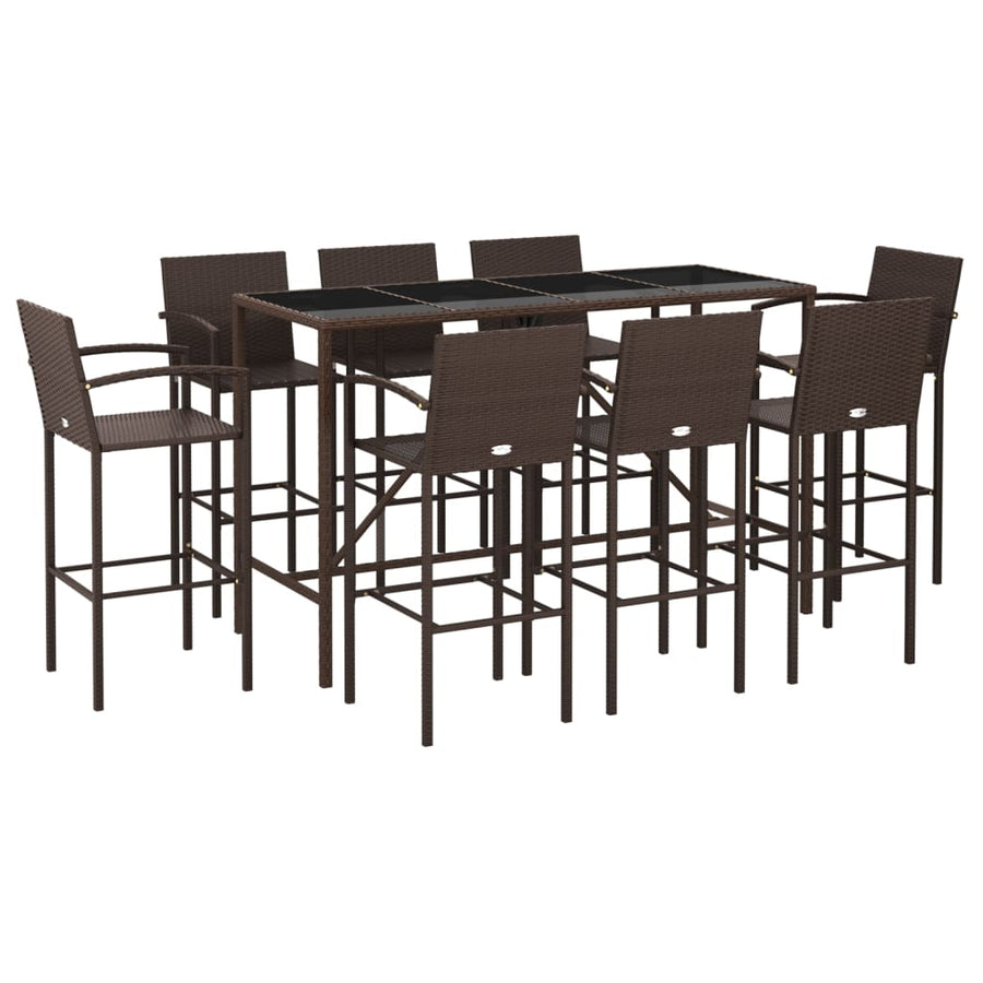 9 Piece Garden Bar Set Brown Poly Rattan