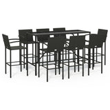 9 Piece Garden Bar Set Black Poly Rattan - Front View