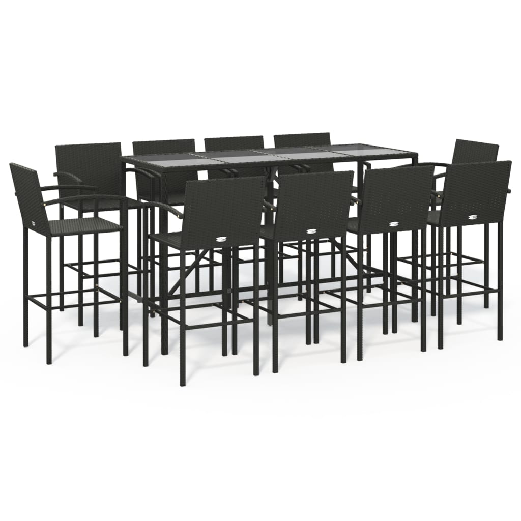 11 Piece Garden Bar Set Black Poly Rattan
