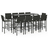 11 Piece Garden Bar Set Black Poly Rattan