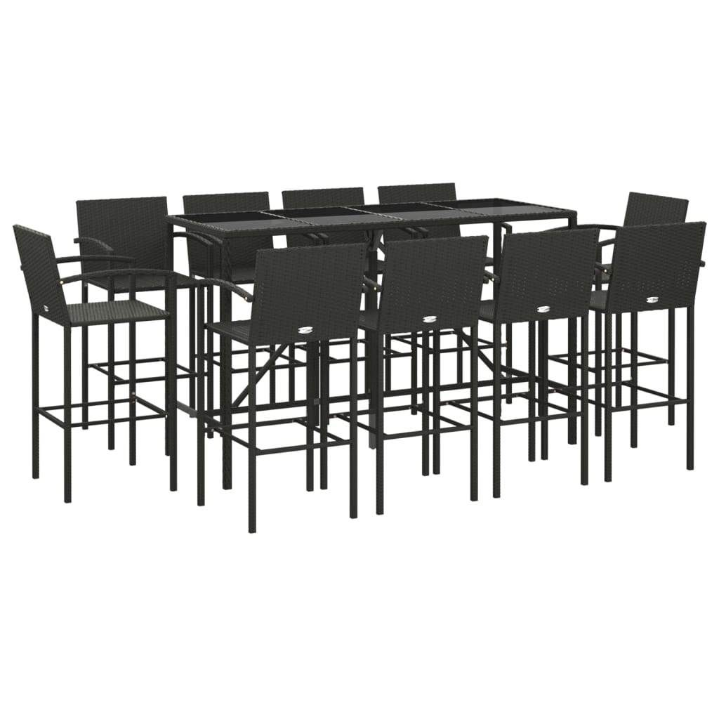 11 Piece Garden Bar Set Black Poly Rattan