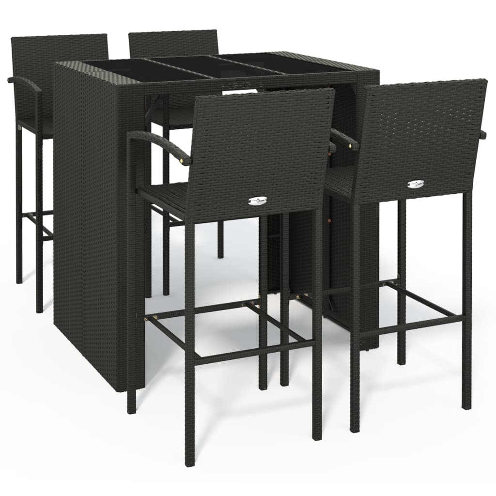 5 Piece Garden Bar Set Black Poly Rattan