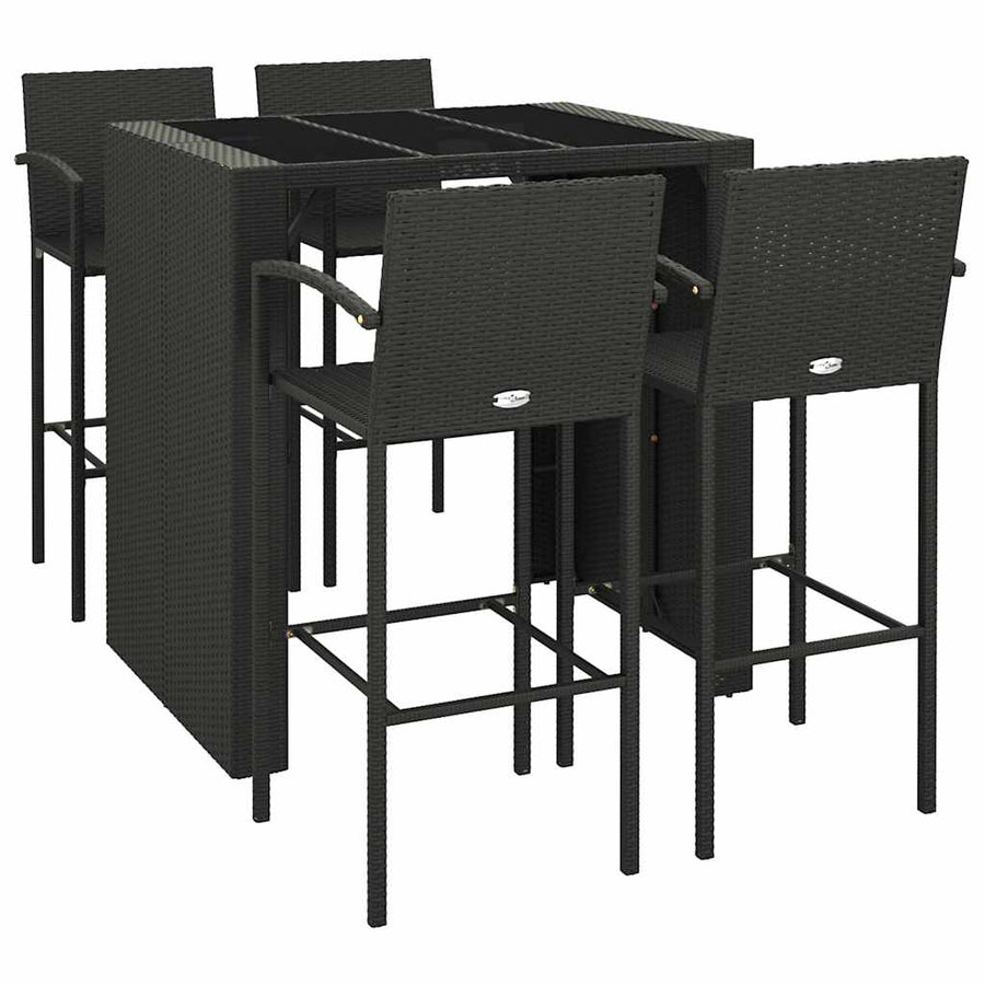5 Piece Garden Bar Set Black Poly Rattan