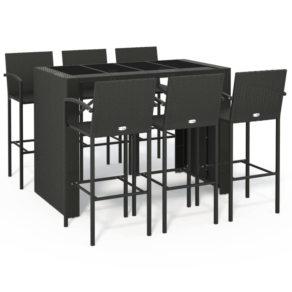 7 Piece Garden Bar Set Black Poly Rattan