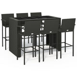 7 Piece Garden Bar Set Black Poly Rattan - Front View
