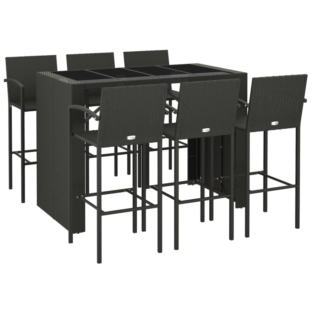 7 Piece Garden Bar Set Black Poly Rattan