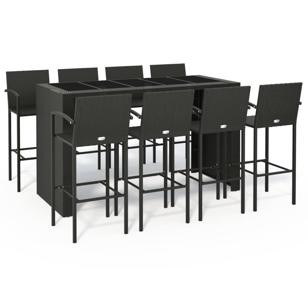 9 Piece Garden Bar Set Black Poly Rattan