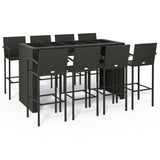 9 Piece Garden Bar Set Black Poly Rattan - Front View