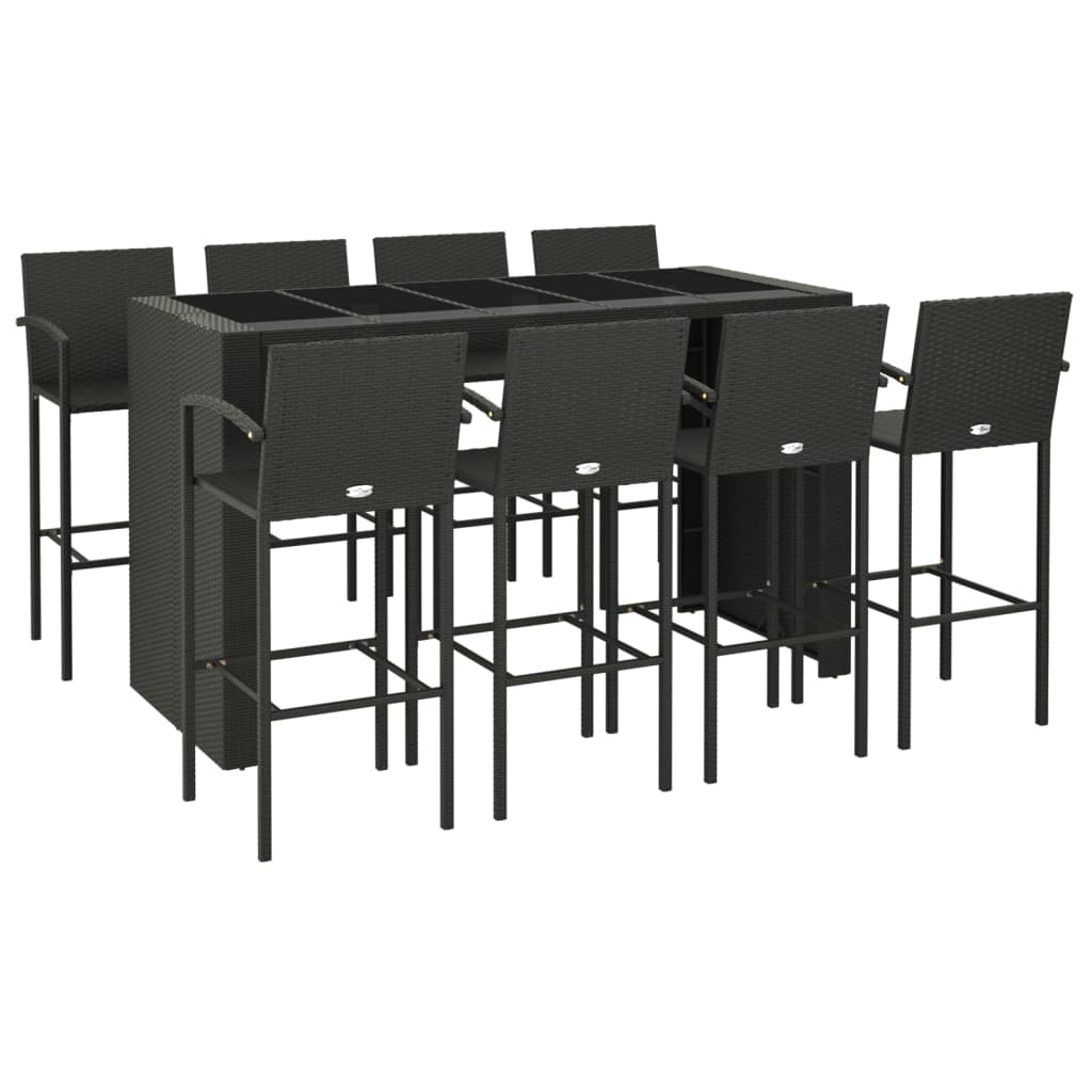 9 Piece Garden Bar Set Black Poly Rattan
