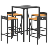 5 Piece Garden Bar Set Black Poly Rattan& Solid Wood Acacia - Side View