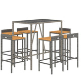 7 Piece Garden Bar Set Grey Poly Rattan& Solid Wood Acacia - Side View