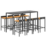 9 Piece Garden Bar Set Black Poly Rattan& Solid Wood Acacia