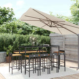 11 Piece Garden Bar Set Black Poly Rattan& Solid Wood Acacia
