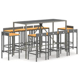 11 Piece Garden Bar Set Grey Poly Rattan& Solid Wood Acacia - Front View