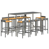 11 Piece Garden Bar Set Grey Poly Rattan& Solid Wood Acacia - Side View