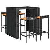 5 Piece Garden Bar Set Black Poly Rattan& Solid Wood Acacia - Side View