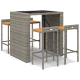 5 Piece Garden Bar Set Grey Poly Rattan& Solid Wood Acacia - Front View