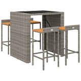 5 Piece Garden Bar Set Grey Poly Rattan& Solid Wood Acacia - Side View