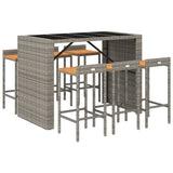 7 Piece Garden Bar Set Grey Poly Rattan& Solid Wood Acacia - Side View