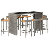 9 Piece Garden Bar Set Grey Poly Rattan& Solid Wood Acacia - Side View