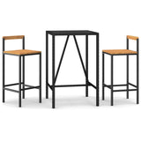 3 Piece Garden Bar Set Black Poly Rattan& Solid Wood Acacia - Front View