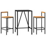 3 Piece Garden Bar Set Black Poly Rattan& Solid Wood Acacia - Side View