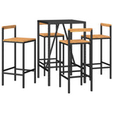 5 Piece Garden Bar Set Black Poly Rattan& Solid Wood Acacia - Side View