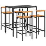5 Piece Garden Bar Set Black Poly Rattan& Solid Wood Acacia - Side View
