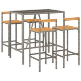 5 Piece Garden Bar Set Grey Poly Rattan& Solid Wood Acacia - Side View