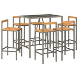 7 Piece Garden Bar Set Grey Poly Rattan& Solid Wood Acacia - Side View