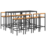 9 Piece Garden Bar Set Black Poly Rattan& Solid Wood Acacia - Side View