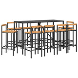 11 Piece Garden Bar Set Black Poly Rattan& Solid Wood Acacia - Side View