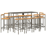 11 Piece Garden Bar Set Grey Poly Rattan& Solid Wood Acacia - Side View