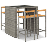 5 Piece Garden Bar Set Grey Poly Rattan& Solid Wood Acacia - Front View