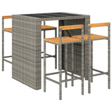 5 Piece Garden Bar Set Grey Poly Rattan& Solid Wood Acacia - Side View