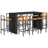 9 Piece Garden Bar Set Black Poly Rattan& Solid Wood Acacia - Side View