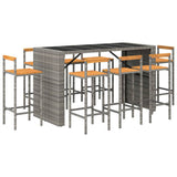 9 Piece Garden Bar Set Grey Poly Rattan& Solid Wood Acacia - Side View