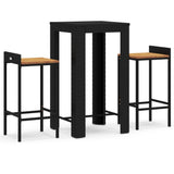 3 Piece Garden Bar Set Black Poly Rattan&Solid Wood Acacia - Front View