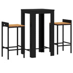 3 Piece Garden Bar Set Black Poly Rattan&Solid Wood Acacia
