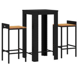 3 Piece Garden Bar Set Black Poly Rattan&Solid Wood Acacia - Side View