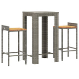 3 Piece Garden Bar Set Grey Poly Rattan&Solid Wood Acacia - Side View