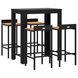 5 Piece Garden Bar Set Black Poly Rattan&Solid Wood Acacia - Side View