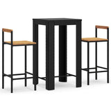 3 Piece Garden Bar Set Black Poly Rattan&Solid Wood Acacia - Front View