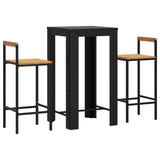 3 Piece Garden Bar Set Black Poly Rattan&Solid Wood Acacia - Side View