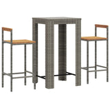 3 Piece Garden Bar Set Grey Poly Rattan&Solid Wood Acacia - Side View