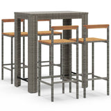 5 Piece Garden Bar Set Grey Poly Rattan&Solid Wood Acacia - Front View
