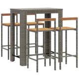 5 Piece Garden Bar Set Grey Poly Rattan&Solid Wood Acacia - Side View